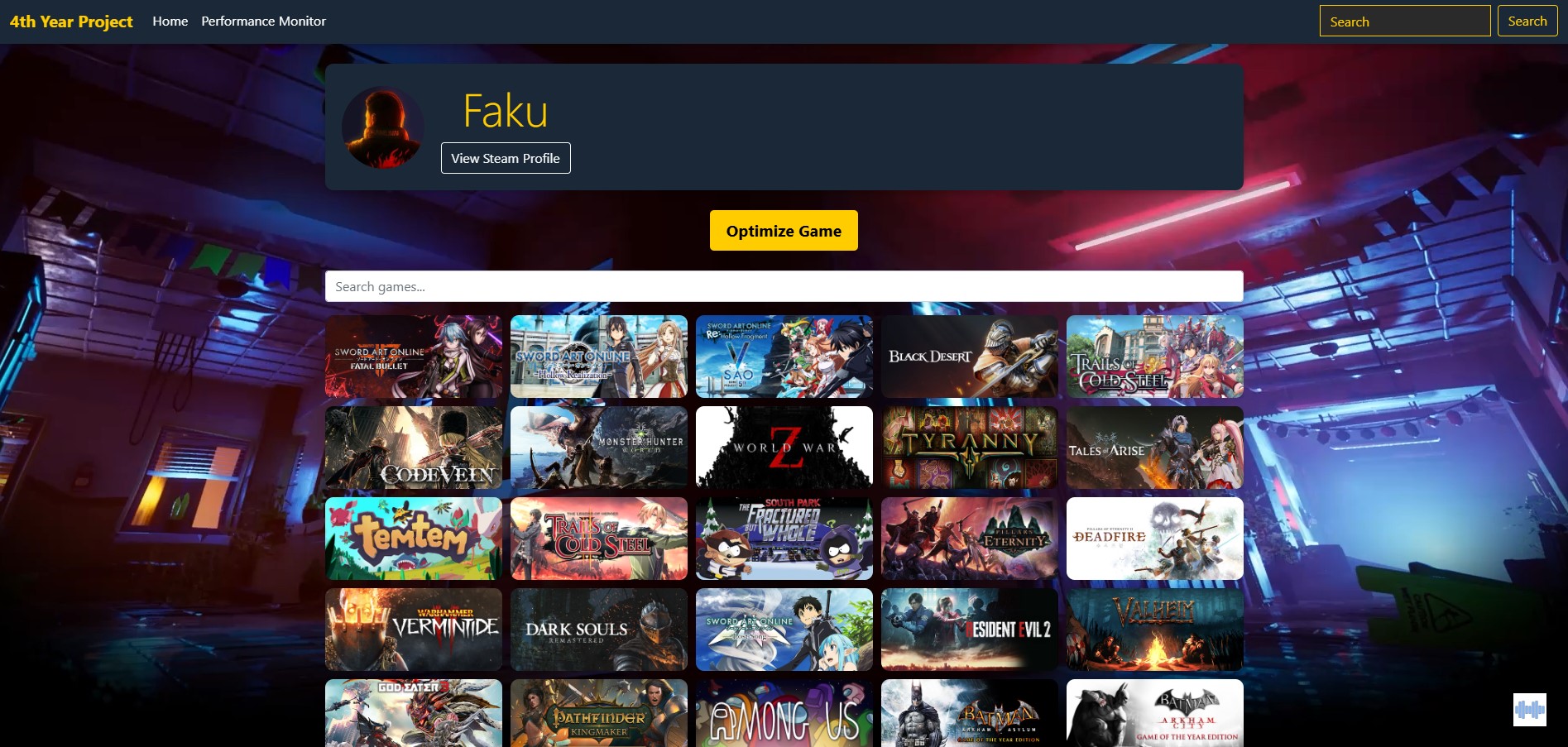 Gaming Dashboard Overview